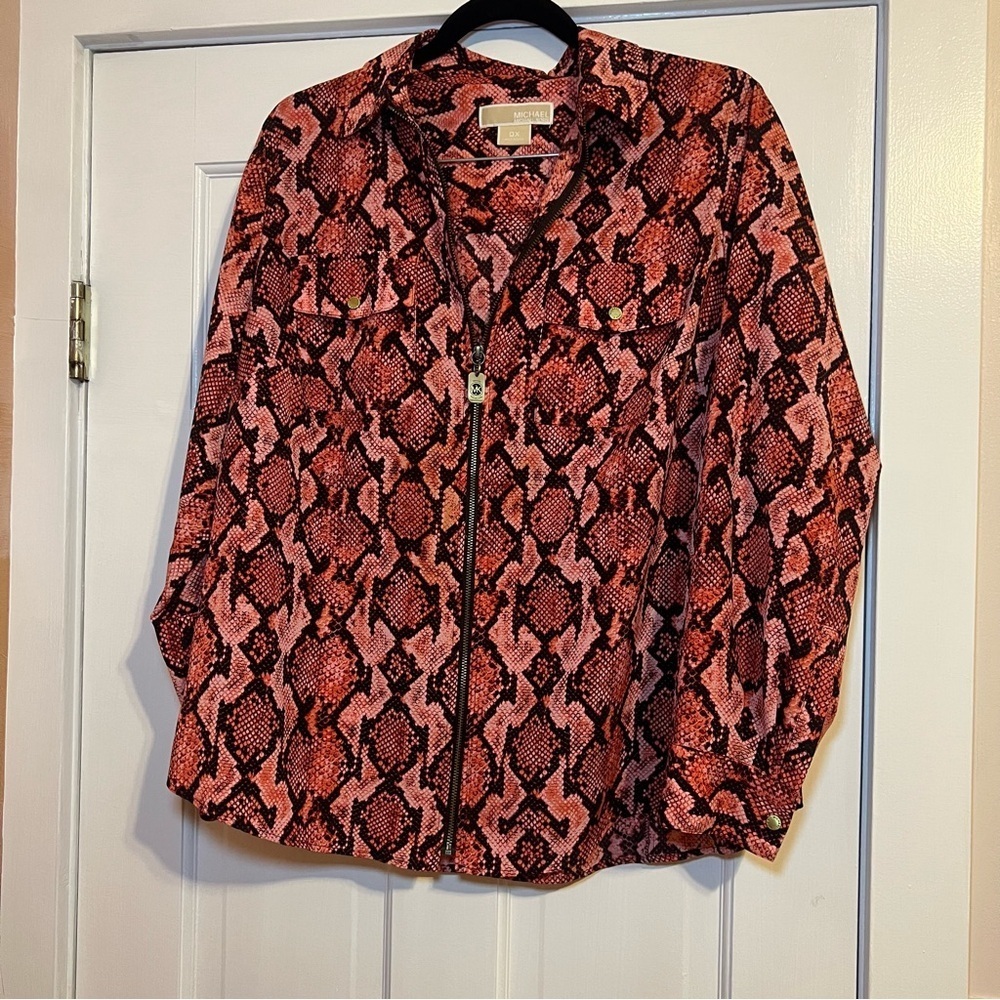 #93 MICHAEL KORS PINK/RED SNAKE REPTILE PRINT JACKET 0X